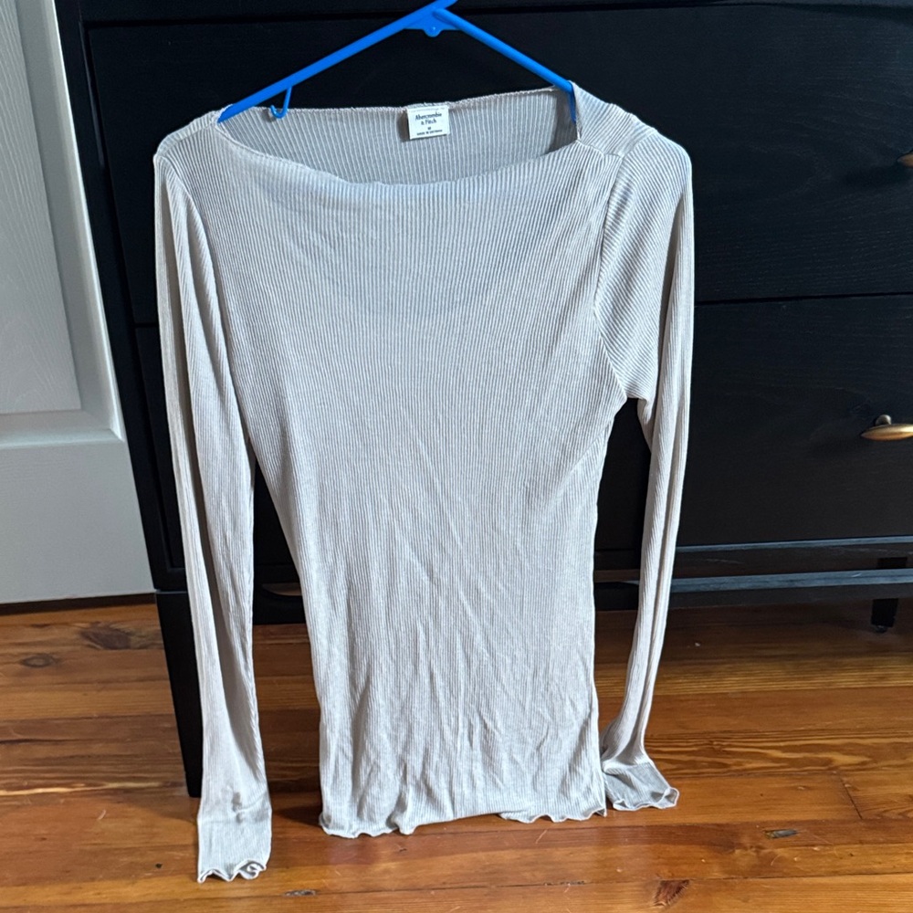 Abercrombie & Fitch Beige Ribbed Long Sleeve Top